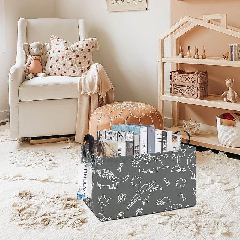 ONOEV Rectangular Dinosaur Basket Waterproof Storage Bin Gift Box Children's Toy Organizer Box Room Decoration Basket(Gray Line Dinosaur) - Image 5